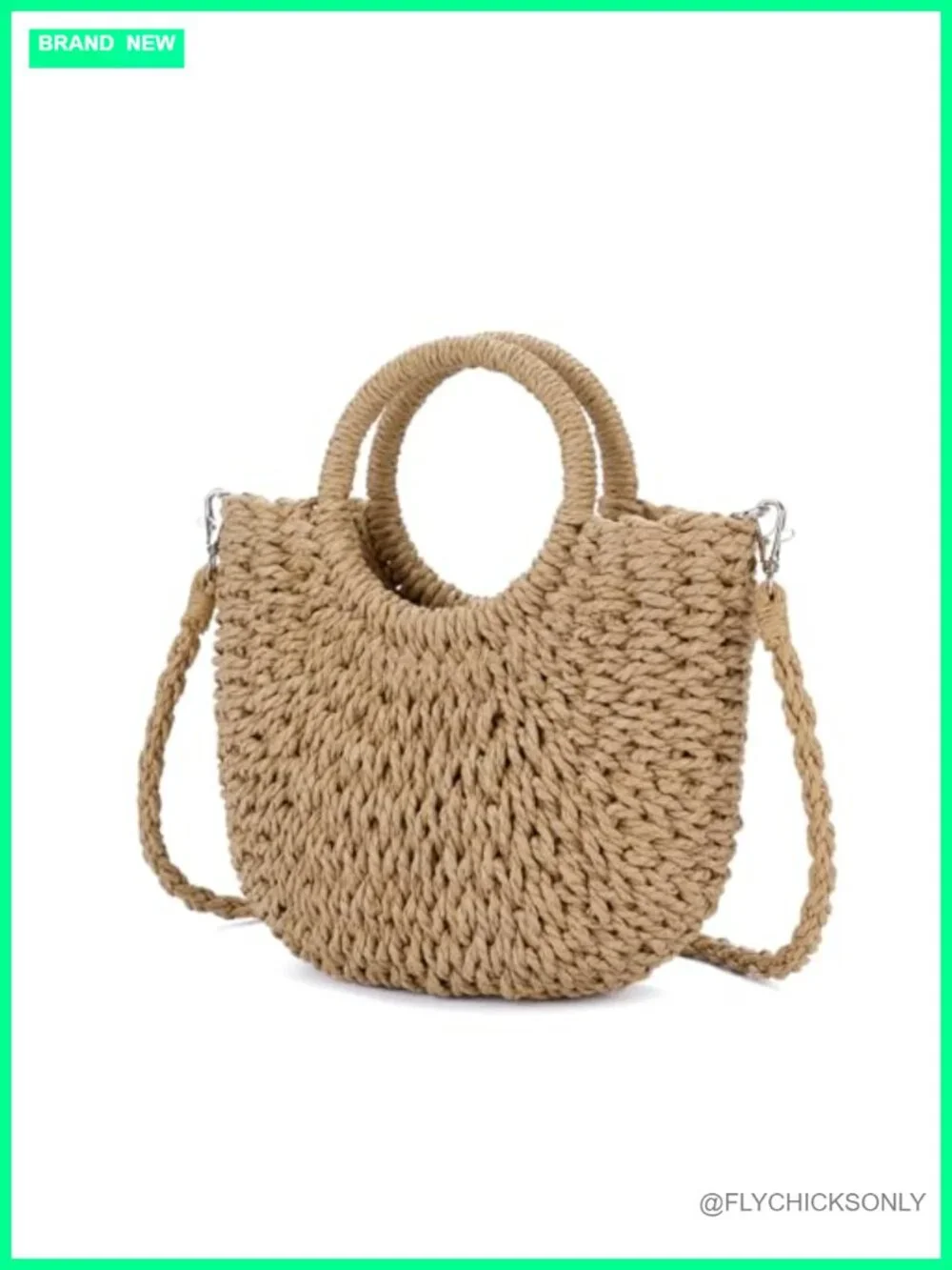 Handmade Straw Crochet Hobo Bag with Top Handle Woven Half Moon Shoulder Tote